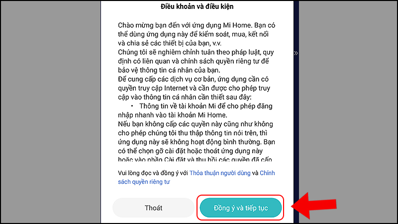 Chọn Đồng ý và tiếp tụ